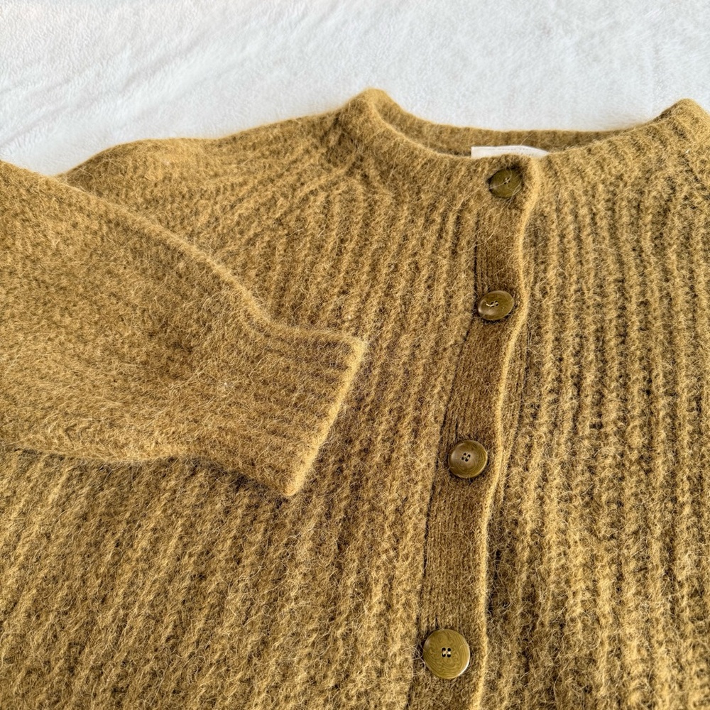 Sezane Moss Green Wool Blend Button Cardigan - Picture 7 of 11